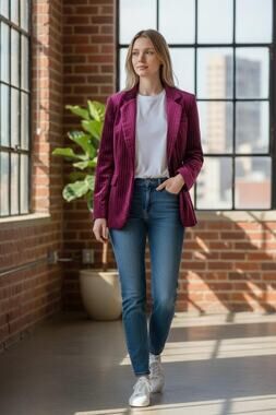 Leith Blazer Jacket Womens Small Purple Velvet Pinstripe Lined Stretch Pockets